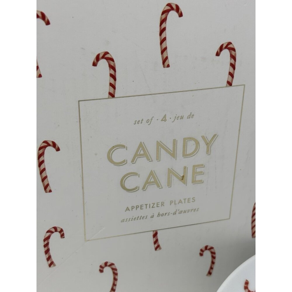 Pottery Barn Christmas CandyCane 7" Appetizer/Hors -d' Auvres Plates Set 4 NIB - Picture 2 of 9
